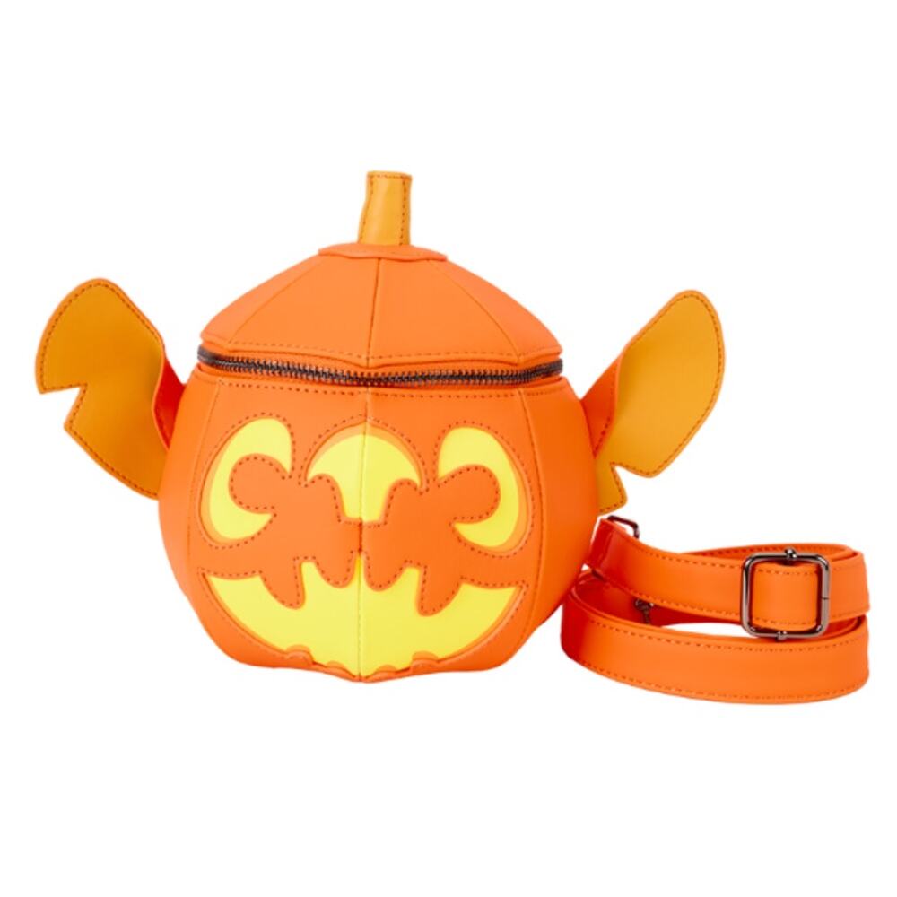 Disney Loungefly Stitch Pumpkin Head Glow in the Dark Crossbody Bag Orange NEW